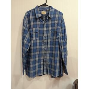 Soft & heavy blue plaid flannel long sleeve button up work shirt Red Head Ranch